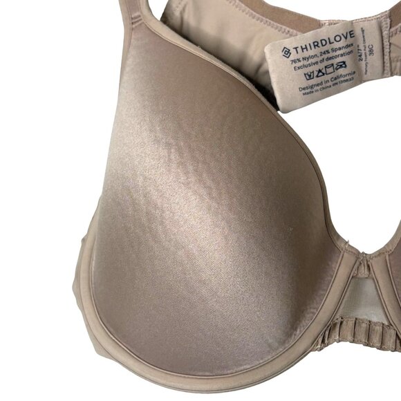 ThirdLove 24/7 Memory Foam Bra 38C Nude Beige Underwire T-Shirt Bra Comfort - Picture 4 of 6